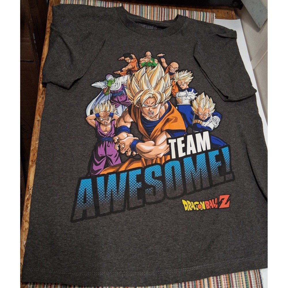 Dragon Ball Z Team Awesome Graphic Tee Goku Vegeta Gohan Charcoal Grey Medium